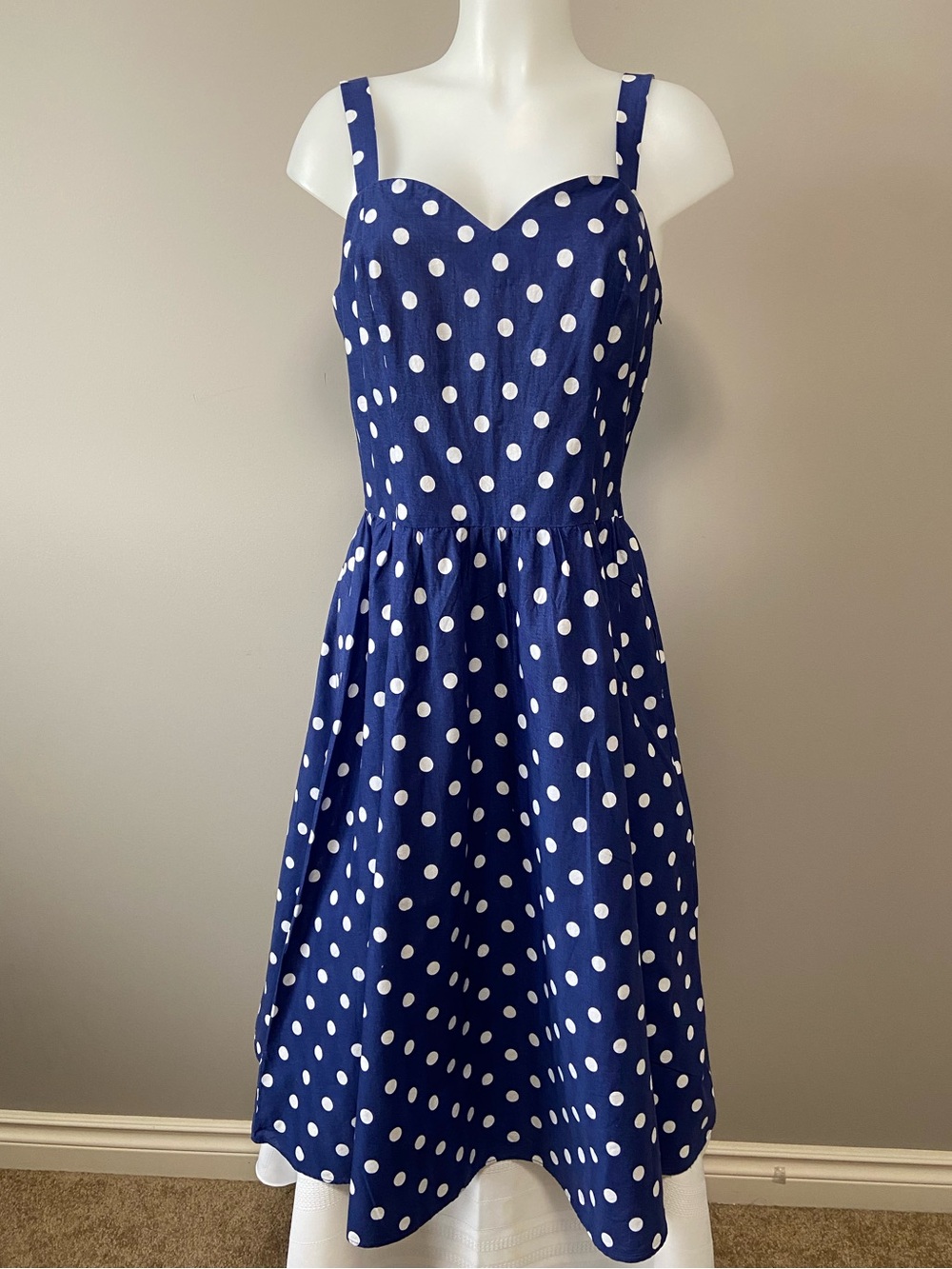 Jessica Blue and White Polka Dot Midi Dress - Picture 1 of 10